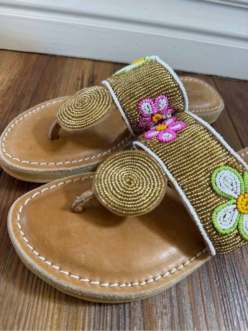 LaidbackLondon sandals handmade leather Beaded Flower Medallion  size 6 EU 36